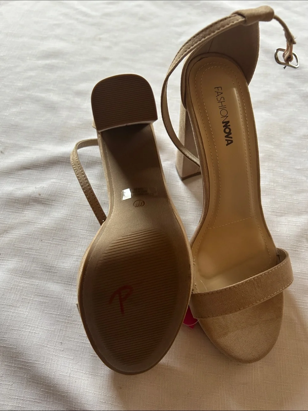 Fashion Nova Nude Ankle-Strap Block Heels